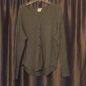 Moss green button up thin knitted long sleeve